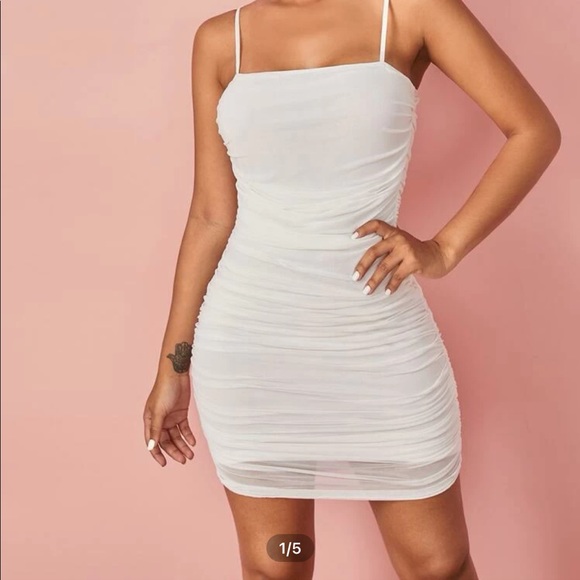 ruched mesh bodycon mini dress - Picture 1 of 4